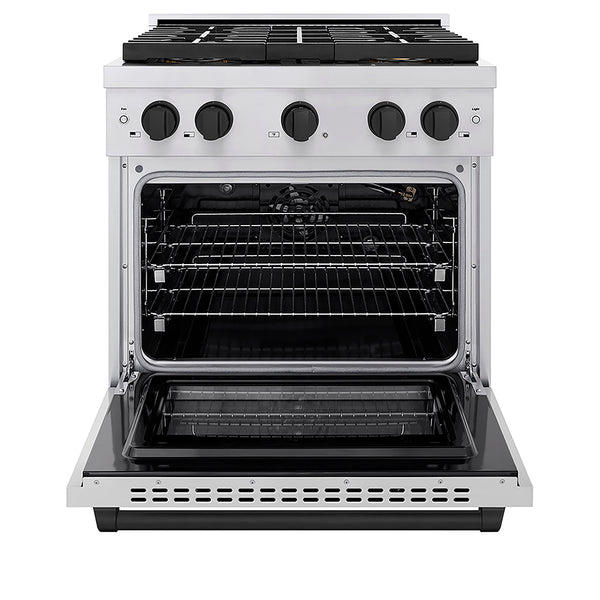 ZLINE Autograph Edition 30 in. 4.2 cu. ft. Paramount Gas Range with 4 Burner DuoPro™ Cooktop and Convection Gas Oven in Stainless Steel with Matte Black Accents, Open Box-Great Condition