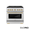 ZLINE Autograph Edition 36 in. 5.2 cu. ft. Paramount Gas Range with 6 Burner DuoPro™ Cooktop and Convection Gas Oven in Stainless Steel and Champagne Bronze Accents, Open Box-Good Condition