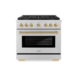 ZLINE Autograph Edition 36 in. 5.2 cu. ft. Paramount Gas Range with 6 Burner DuoPro™ Cooktop and Convection Gas Oven in Stainless Steel and Champagne Bronze Accents (PSGRZ-36-CB)