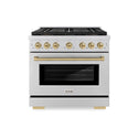 ZLINE Autograph Edition 36 in. 5.2 cu. ft. Paramount Gas Range with 6 Burner DuoPro™ Cooktop and Convection Gas Oven in Stainless Steel and Champagne Bronze Accents, Open Box-Great Condition