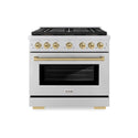 ZLINE Autograph Edition 36 in. 5.2 cu. ft. Paramount Gas Range with 6 Burner DuoPro™ Cooktop and Convection Gas Oven in Stainless Steel and Champagne Bronze Accents, Open Box-Good Condition
