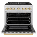 ZLINE Autograph Edition 36 in. 5.2 cu. ft. Paramount Gas Range with 6 Burner DuoPro™ Cooktop and Convection Gas Oven in Stainless Steel and Champagne Bronze Accents, Open Box-Good Condition
