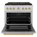 ZLINE Autograph Edition 36 in. 5.2 cu. ft. Paramount Gas Range with 6 Burner DuoPro™ Cooktop and Convection Gas Oven in Stainless Steel and Champagne Bronze Accents, Open Box-Great Condition