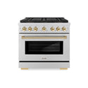 ZLINE Autograph Edition 36 in. 5.2 cu. ft. Paramount Gas Range with 6 Burner DuoPro™ Cooktop and Convection Gas Oven in Stainless Steel and Polished Gold Accents, Open Box-Good Condition