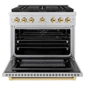 ZLINE Autograph Edition 36 in. 5.2 cu. ft. Paramount Gas Range with 6 Burner DuoPro™ Cooktop and Convection Gas Oven in Stainless Steel and Polished Gold Accents, Open Box-Good Condition