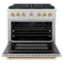 ZLINE Autograph Edition 36 in. 5.2 cu. ft. Paramount Gas Range with 6 Burner DuoPro™ Cooktop and Convection Gas Oven in Stainless Steel and Polished Gold Accents, Open Box-Great Condition