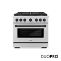 ZLINE Autograph Edition 36 in. 5.2 cu. ft. Paramount Gas Range with 6 Burner DuoPro™ Cooktop and Convection Gas Oven in Stainless Steel and Matte Black Accents, Open Box-Great Condition