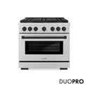 ZLINE Autograph Edition 36 in. 5.2 cu. ft. Paramount Gas Range with 6 Burner DuoPro™ Cooktop and Convection Gas Oven in Stainless Steel and Matte Black Accents, Open Box-Good Condition
