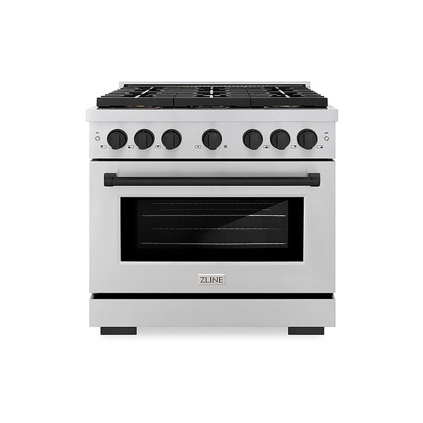 ZLINE Autograph Edition 36 in. 5.2 cu. ft. Paramount Gas Range with 6 Burner DuoPro™ Cooktop and Convection Gas Oven in Stainless Steel and Matte Black Accents, Open Box-Good Condition