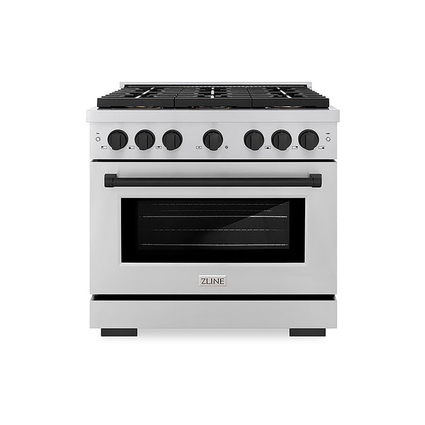 ZLINE Autograph Edition 36 in. 5.2 cu. ft. Paramount Gas Range with 6 Burner DuoPro™ Cooktop and Convection Gas Oven in Stainless Steel and Matte Black Accents, Open Box-Great Condition