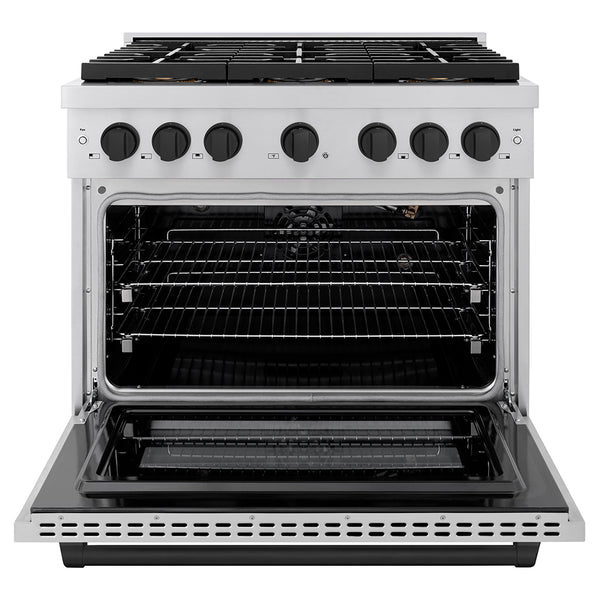 ZLINE Autograph Edition 36 in. 5.2 cu. ft. Paramount Gas Range with 6 Burner DuoPro™ Cooktop and Convection Gas Oven in Stainless Steel and Matte Black Accents (PSGRZ-36-MB)