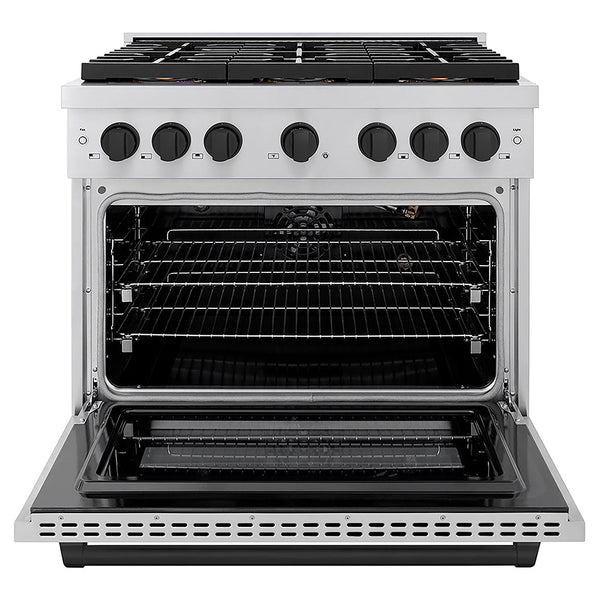 ZLINE Autograph Edition 36 in. 5.2 cu. ft. Paramount Gas Range with 6 Burner DuoPro™ Cooktop and Convection Gas Oven in Stainless Steel and Matte Black Accents, Open Box-Good Condition