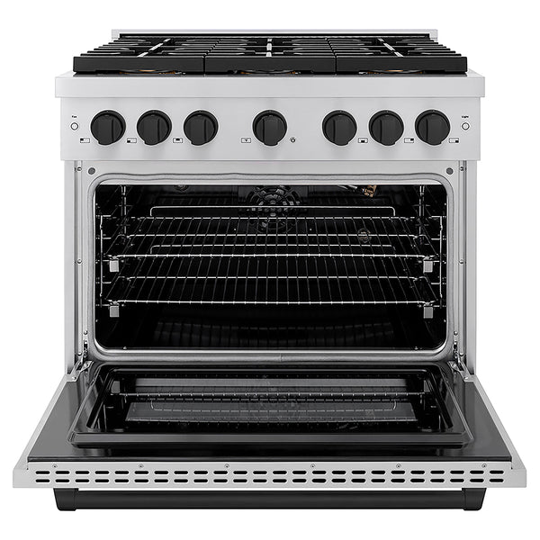 ZLINE Autograph Edition 36 in. 5.2 cu. ft. Paramount Gas Range with 6 Burner DuoPro™ Cooktop and Convection Gas Oven in Stainless Steel and Matte Black Accents, Open Box-Great Condition