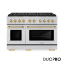 ZLINE Autograph Edition 48 in. 6.7 cu. ft. Paramount Gas Range with 8 Burner DuoPro™ Cooktop and Dual Ovens in Stainless Steel and Champagne Bronze Accents, Open Box-Good Condition