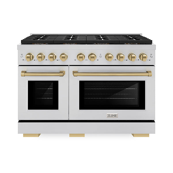 ZLINE Autograph Edition 48 in. 6.7 cu. ft. Paramount Gas Range with 8 Burner DuoPro™ Cooktop and Dual Ovens in Stainless Steel and Champagne Bronze Accents, Open Box-Good Condition