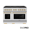 ZLINE Autograph Edition 48 in. 6.7 cu. ft. Paramount Gas Range with 8 Burner DuoPro™ Cooktop and Dual Ovens in Stainless Steel and Polished Gold Accents, Open Box-Great Condition