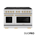 ZLINE Autograph Edition 48 in. 6.7 cu. ft. Paramount Gas Range with 8 Burner DuoPro™ Cooktop and Dual Ovens in Stainless Steel and Polished Gold Accents, Open Box-Good Condition