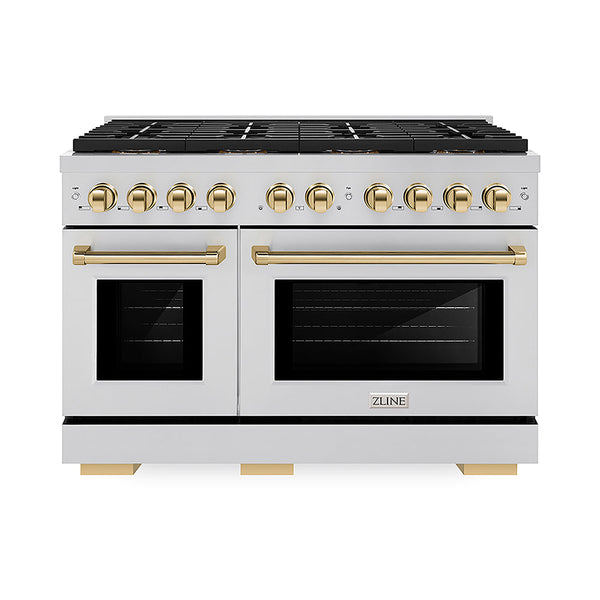 ZLINE Autograph Edition 48 in. 6.7 cu. ft. Paramount Gas Range with 8 Burner DuoPro™ Cooktop and Dual Ovens in Stainless Steel and Polished Gold Accents, Open Box-Good Condition