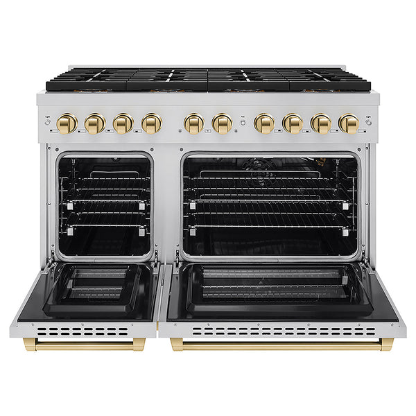 ZLINE Autograph Edition 48 in. 6.7 cu. ft. Paramount Gas Range with 8 Burner DuoPro™ Cooktop and Dual Ovens in Stainless Steel and Polished Gold Accents, Open Box-Good Condition