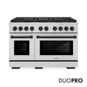 ZLINE Autograph Edition 48 in. 6.7 cu. ft. Paramount Gas Range with 8 Burner DuoPro™ Cooktop and Dual Ovens in Stainless Steel and Matte Black Accents, Open Box-Great Condition
