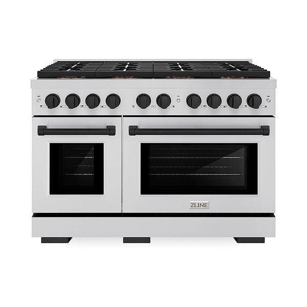 ZLINE Autograph Edition 48 in. 6.7 cu. ft. Paramount Gas Range with 8 Burner DuoPro™ Cooktop and Dual Ovens in Stainless Steel and Matte Black Accents, Open Box-Good Condition