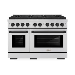 ZLINE Autograph Edition 48 in. 6.7 cu. ft. Paramount Gas Range with 8 Burner DuoPro™ Cooktop and Dual Ovens in Stainless Steel and Matte Black Accents (PSGRZ-48-MB)