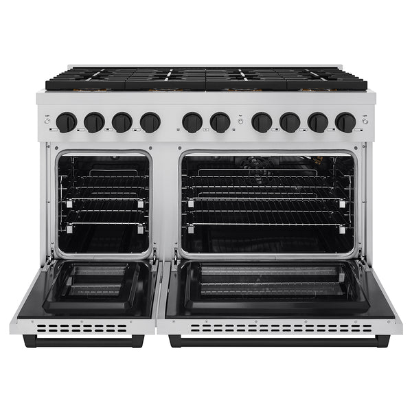 ZLINE Autograph Edition 48 in. 6.7 cu. ft. Paramount Gas Range with 8 Burner DuoPro™ Cooktop and Dual Ovens in Stainless Steel and Matte Black Accents (PSGRZ-48-MB)