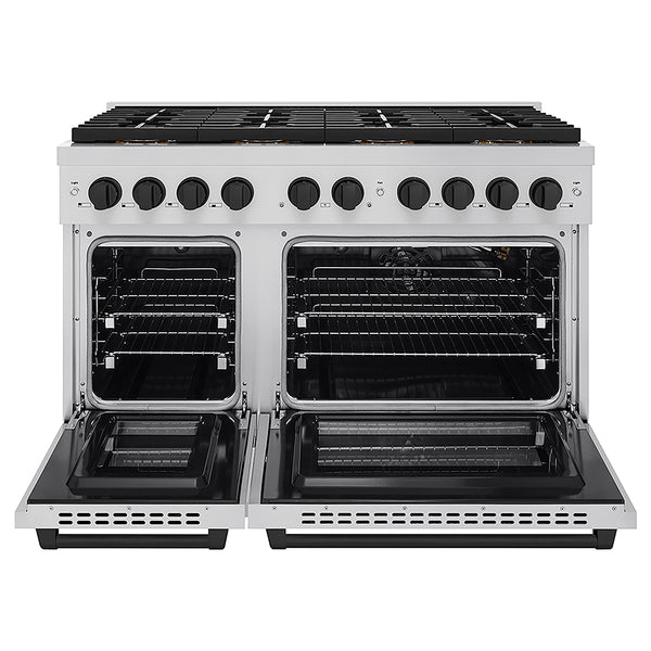 ZLINE Autograph Edition 48 in. 6.7 cu. ft. Paramount Gas Range with 8 Burner DuoPro™ Cooktop and Dual Ovens in Stainless Steel and Matte Black Accents, Open Box-Great Condition