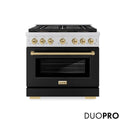 ZLINE Autograph Edition 36 in. 5.2 cu. ft. Paramount Gas Range with 6 Burner DuoPro™ Cooktop and Convection Gas Oven with Black Matte Door and Champagne Bronze Accents, Open Box-Good Condition