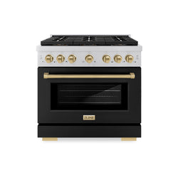 ZLINE Autograph Edition 36 in. 5.2 cu. ft. Paramount Gas Range with 6 Burner DuoPro™ Cooktop and Convection Gas Oven with Black Matte Door and Champagne Bronze Accents (PSGRZ-BLM-36-CB)