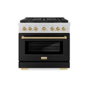 ZLINE Autograph Edition 36 in. 5.2 cu. ft. Paramount Gas Range with 6 Burner DuoPro™ Cooktop and Convection Gas Oven with Black Matte Door and Champagne Bronze Accents, Open Box-Great Condition