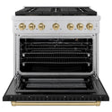 ZLINE Autograph Edition 36 in. 5.2 cu. ft. Paramount Gas Range with 6 Burner DuoPro™ Cooktop and Convection Gas Oven with Black Matte Door and Champagne Bronze Accents, Open Box-Great Condition