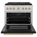 ZLINE Autograph Edition 36 in. 5.2 cu. ft. Paramount Gas Range with 6 Burner DuoPro™ Cooktop and Convection Gas Oven with Black Matte Door and Champagne Bronze Accents, Open Box-Good Condition