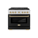 ZLINE Autograph Edition 36 in. 5.2 cu. ft. Paramount Gas Range with 6 Burner DuoPro™ Cooktop and Convection Gas Oven with Black Matte Door and Polished Gold Accents, Open Box-Good Condition