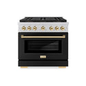 ZLINE Autograph Edition 36 in. 5.2 cu. ft. Paramount Gas Range with 6 Burner DuoPro™ Cooktop and Convection Gas Oven with Black Matte Door and Polished Gold Accents, Open Box-Great Condition
