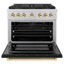 ZLINE Autograph Edition 36 in. 5.2 cu. ft. Paramount Gas Range with 6 Burner DuoPro™ Cooktop and Convection Gas Oven with Black Matte Door and Polished Gold Accents, Open Box-Good Condition