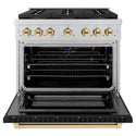 ZLINE Autograph Edition 36 in. 5.2 cu. ft. Paramount Gas Range with 6 Burner DuoPro™ Cooktop and Convection Gas Oven with Black Matte Door and Polished Gold Accents (PSGRZ-BLM-36-G)