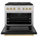 ZLINE Autograph Edition 36 in. 5.2 cu. ft. Paramount Gas Range with 6 Burner DuoPro™ Cooktop and Convection Gas Oven with Black Matte Door and Polished Gold Accents, Open Box-Great Condition