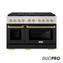 ZLINE Autograph Edition 48 in. 6.7 cu. ft. Paramount Gas Range with 8 Burner DuoPro™ Cooktop and Dual Ovens with Black Matte Doors and Champagne Bronze Accents, Open Box-Great Condition