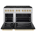 ZLINE Autograph Edition 48 in. 6.7 cu. ft. Paramount Gas Range with 8 Burner DuoPro™ Cooktop and Dual Ovens with Black Matte Doors and Champagne Bronze Accents (PSGRZ-BLM-48-CB)