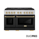 ZLINE Autograph Edition 48 in. 6.7 cu. ft. Paramount Gas Range with 8 Burner DuoPro™ Cooktop and Dual Ovens with Black Matte Doors and Polished Gold Accents, Open Box-Good Condition