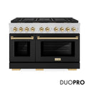 ZLINE Autograph Edition 48 in. 6.7 cu. ft. Paramount Gas Range with 8 Burner DuoPro™ Cooktop and Dual Ovens with Black Matte Doors and Polished Gold Accents, Open Box-Great Condition
