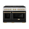 ZLINE Autograph Edition 48 in. 6.7 cu. ft. Paramount Gas Range with 8 Burner DuoPro™ Cooktop and Dual Ovens with Black Matte Doors and Polished Gold Accents, Open Box-Great Condition