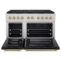 ZLINE Autograph Edition 48 in. 6.7 cu. ft. Paramount Gas Range with 8 Burner DuoPro™ Cooktop and Dual Ovens with Black Matte Doors and Polished Gold Accents (PSGRZ-BLM-48-G)