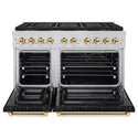 ZLINE Autograph Edition 48 in. 6.7 cu. ft. Paramount Gas Range with 8 Burner DuoPro™ Cooktop and Dual Ovens with Black Matte Doors and Polished Gold Accents, Open Box-Great Condition