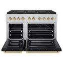 ZLINE Autograph Edition 48 in. 6.7 cu. ft. Paramount Gas Range with 8 Burner DuoPro™ Cooktop and Dual Ovens with Black Matte Doors and Polished Gold Accents, Open Box-Good Condition