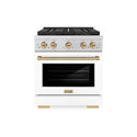 ZLINE Autograph Edition 30 in. 4.2 cu. ft. Paramount Gas Range with 4 Burner DuoPro™ Cooktop and Convection Gas Oven in Stainless Steel with White Matte Door and Champagne Bronze Accents (PSGRZ-WM-30-CB)
