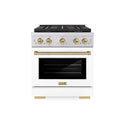 ZLINE Autograph Edition 30 in. 4.2 cu. ft. Paramount Gas Range with 4 Burner DuoPro™ Cooktop and Convection Gas Oven in Stainless Steel with White Matte Door and Champagne Bronze Accents, Open Box-Good Condition