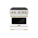 ZLINE Autograph Edition 30 in. 4.2 cu. ft. Paramount Gas Range with 4 Burner DuoPro™ Cooktop and Convection Gas Oven in Stainless Steel with White Matte Door and Champagne Bronze Accents, Open Box-Great Condition