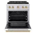 ZLINE Autograph Edition 30 in. 4.2 cu. ft. Paramount Gas Range with 4 Burner DuoPro™ Cooktop and Convection Gas Oven in Stainless Steel with White Matte Door and Champagne Bronze Accents, Open Box-Good Condition